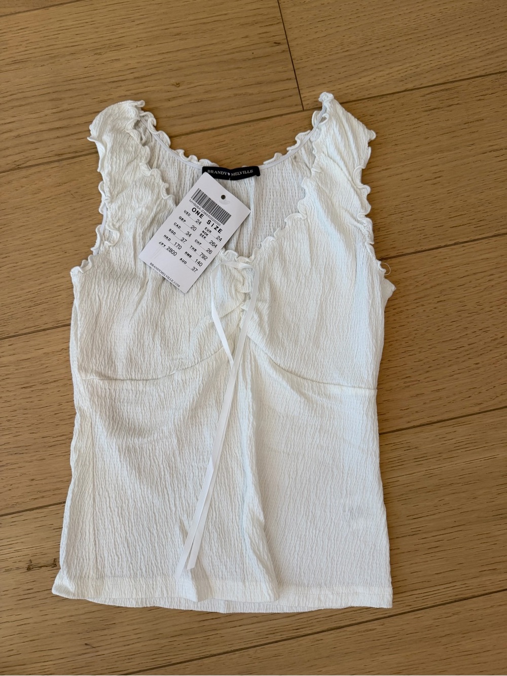 Brandy Melville White Ruffle Tie-Front Crinkle Tank - Picture 2 of 3